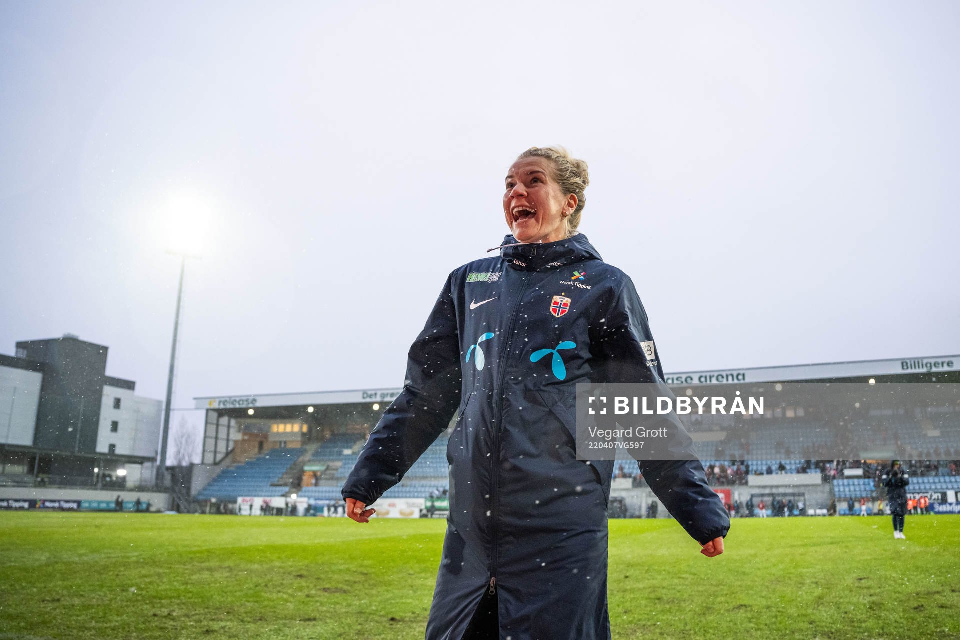 Ada Hegerberg of Norway celebrate after the FIFA Women's World Cup Qualifier football match between Norway and Kosovo on April 7, 2022 in Sandefjord.