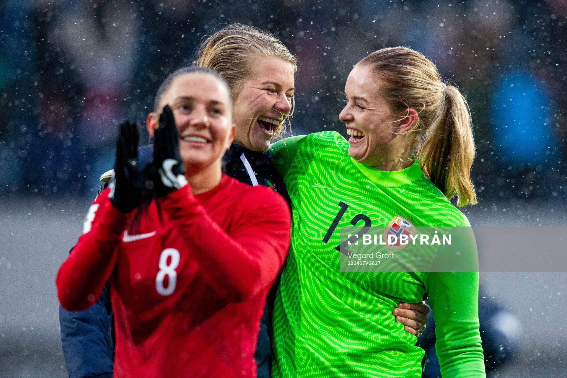 Ada Hegerberg and goalkeeper Guro Pettersen of Norway