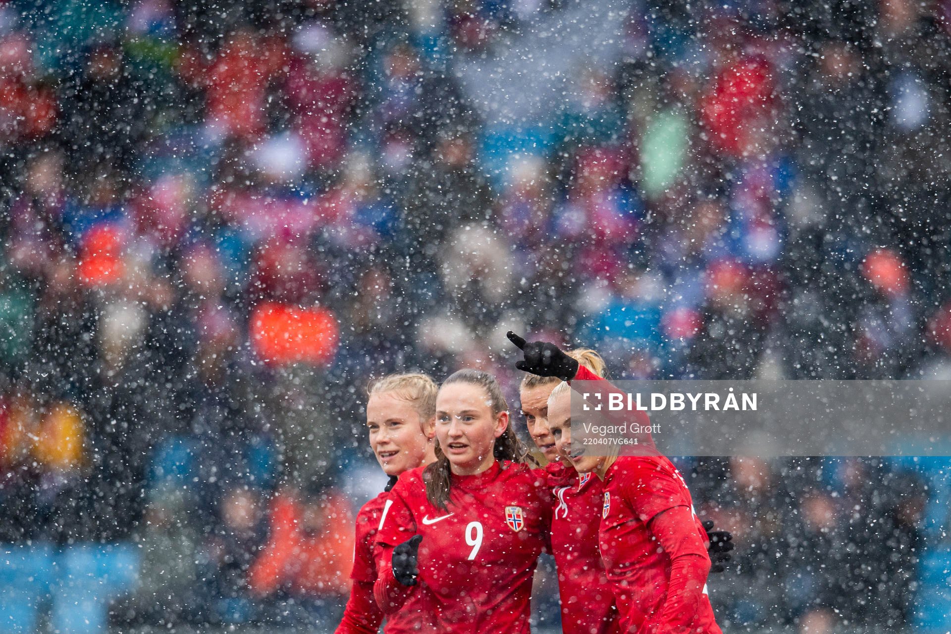 Ada Hegerberg of Norway celebrates with teammates Julie