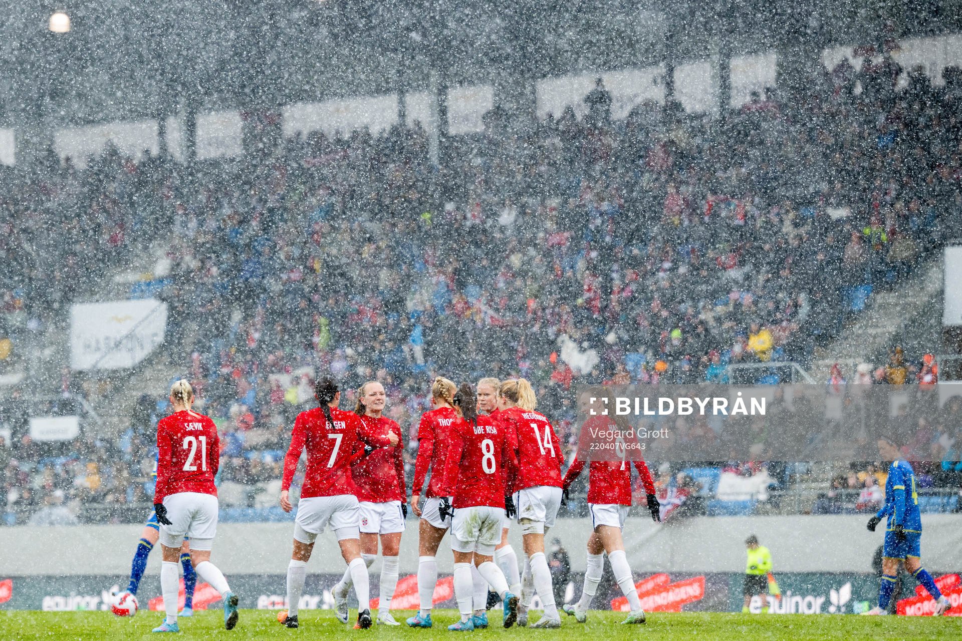 Ada Hegerberg of Norway celebrates with teammates