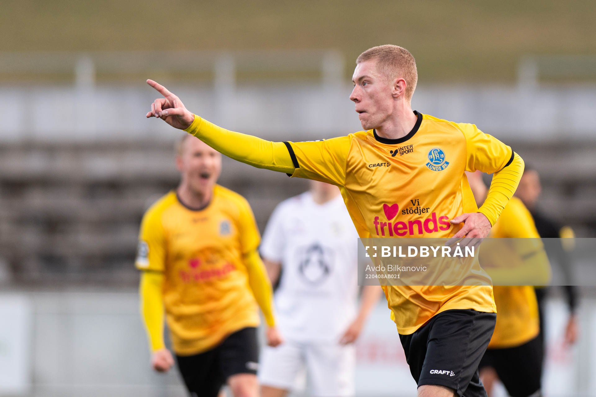 Lunds Rasmus Wendt jublar under fotbollsmatchen i Ettan södra mellan Lunds BK och IFK Malmö den 8 april 2022 i Lund. 