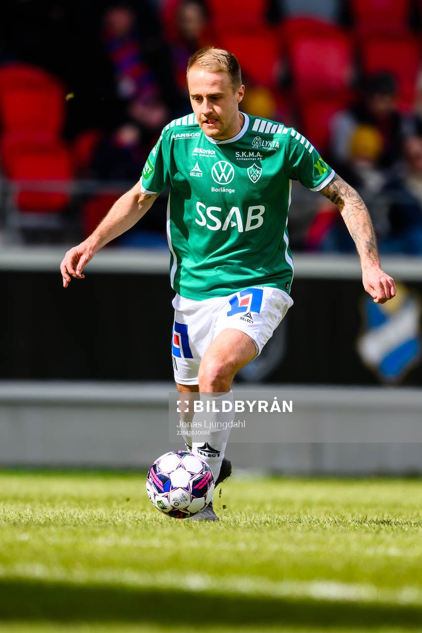 Brages Anton Lundin under fotbollsmatchen i Superettan mellan Öster och Brage den 10 april 2022 i Växjö. 