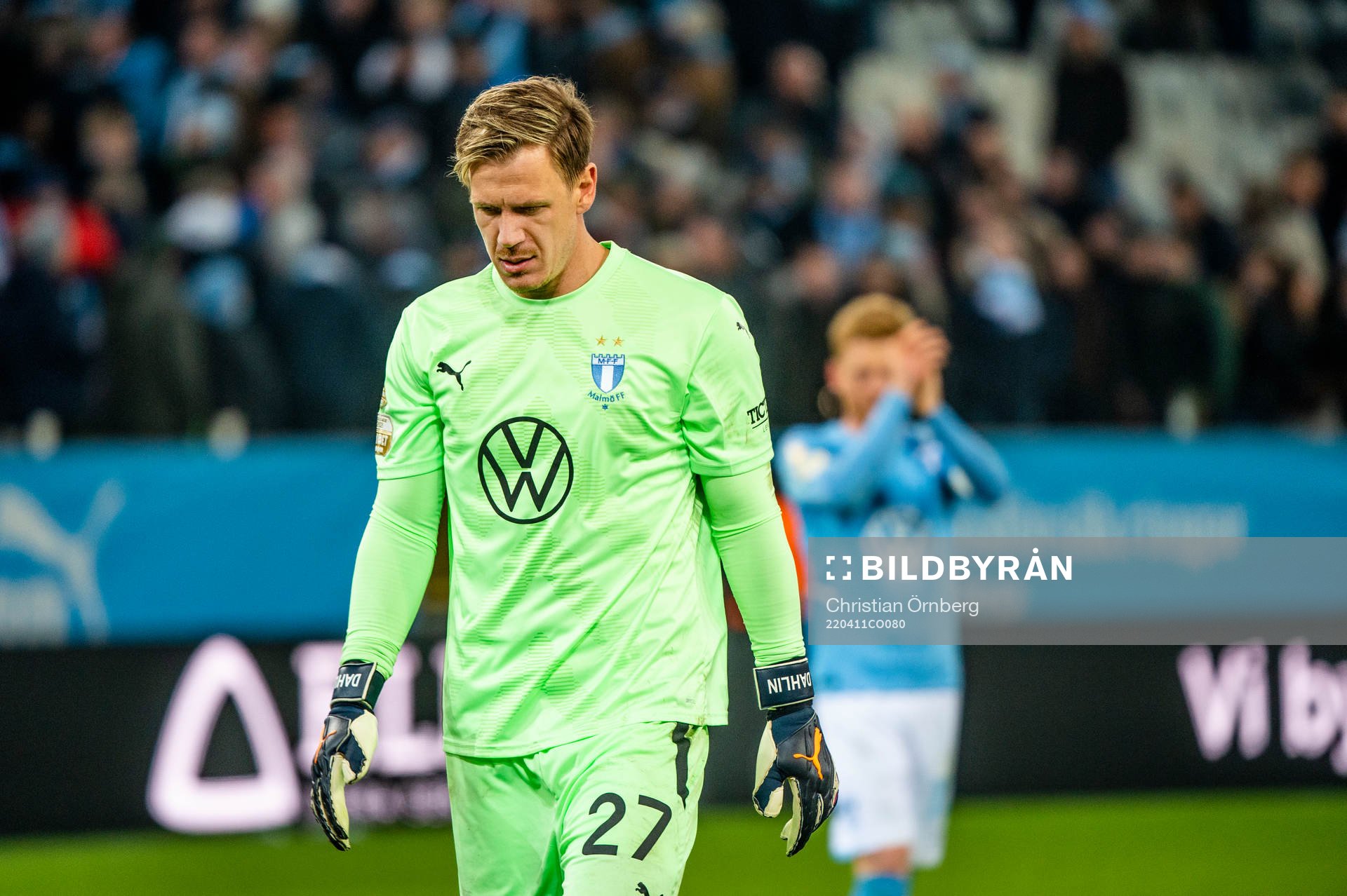 Malmö FFs målvakt Johan Dahlin deppar