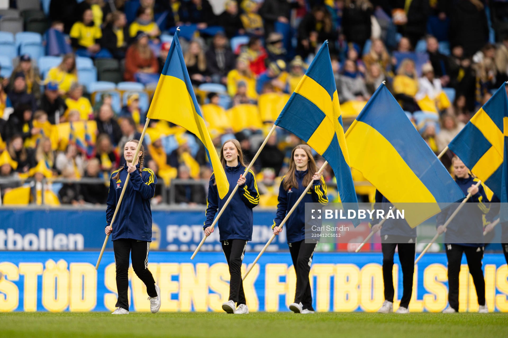 Flag bearers with the flags of Sweden and Ukraine