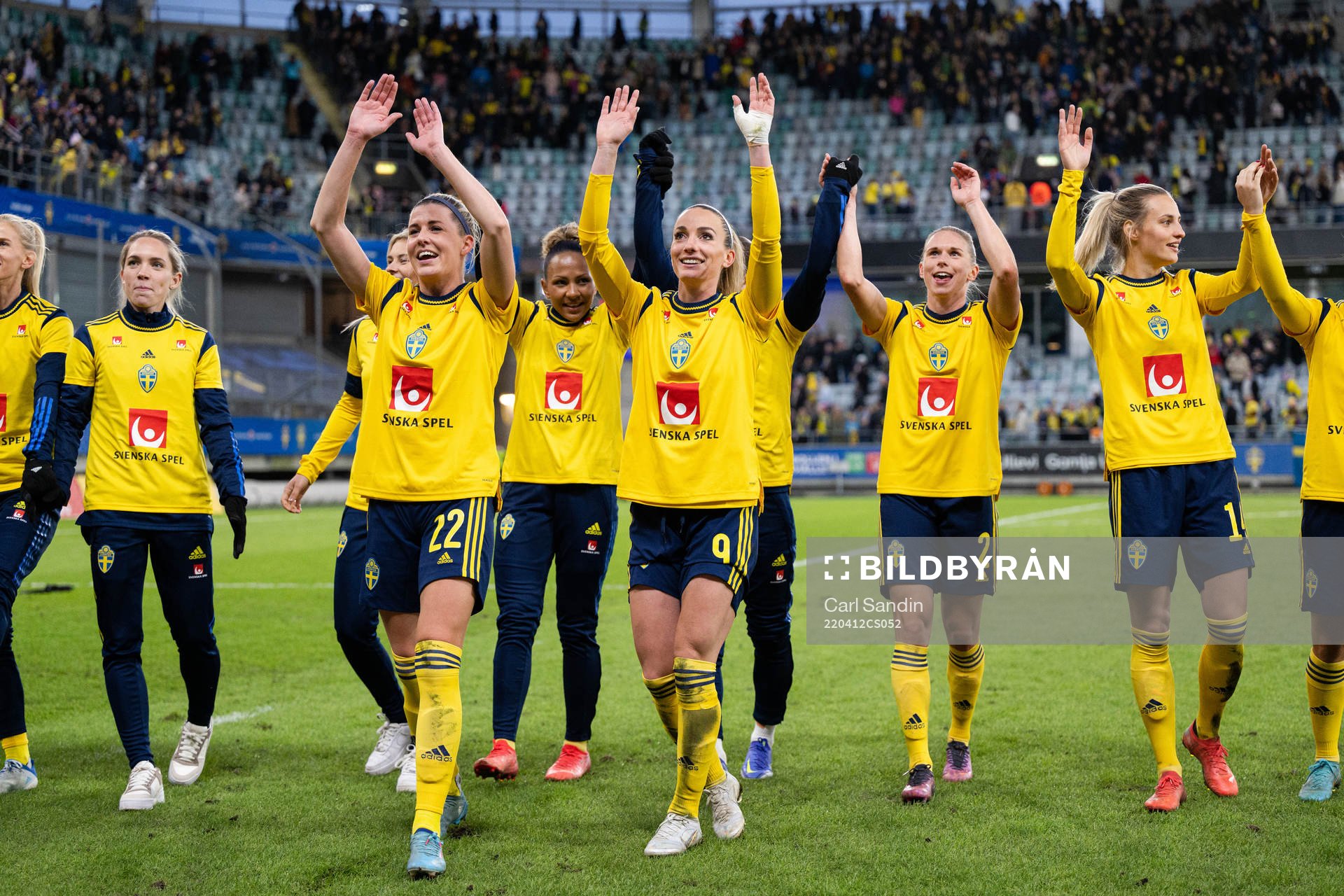 Olivia Schough and Kosovare Asllani of Sweden celebrate after the FIFA Women's World Cup Qualifier football match between Sweden and Ireland on April 12, 2022 in Göteborg.