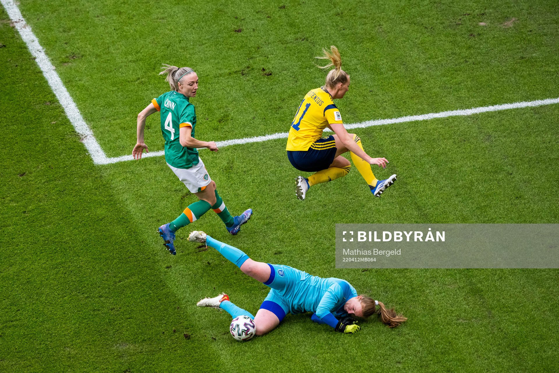 Louise Quinn and goalkeeper Courtney Brosnan of Ireland