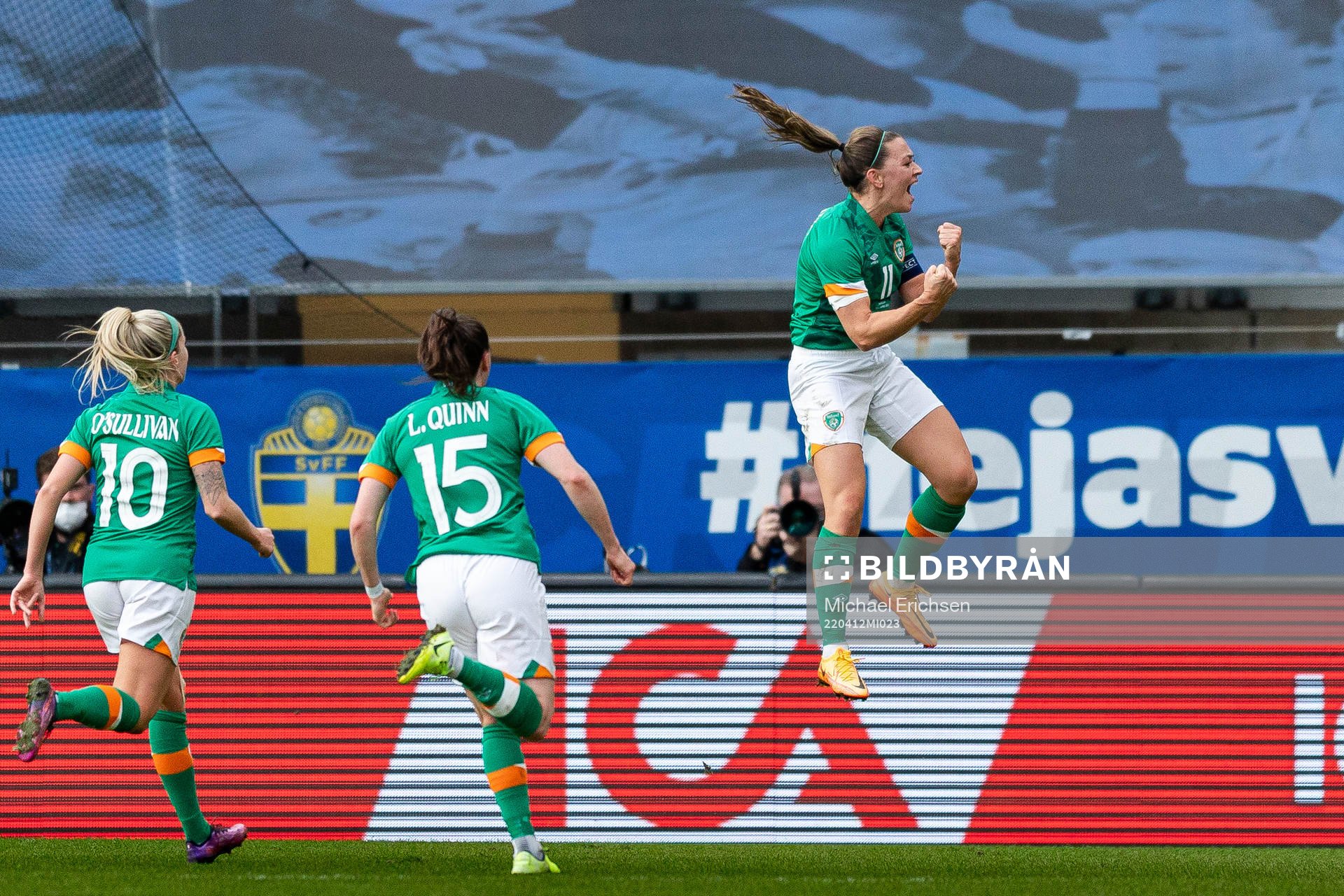 Katie McCabe of Ireland celebrates the 0-1 goal during the FIFA Women's World Cup Qualifier football match between Sweden and Ireland on April 12, 2022 in Göteborg.