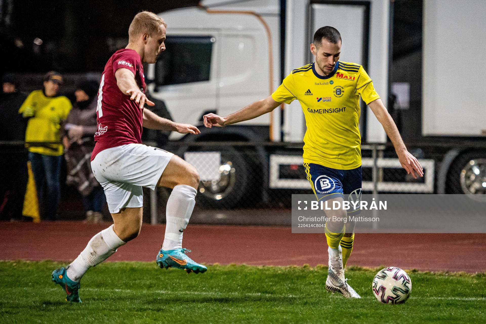 Ängelholms William Kvist under fotbollsmatchen i Division 1 södra mellan Ängelholms FF och Qviding FIF den 14 april 2022 i Ängelholm.