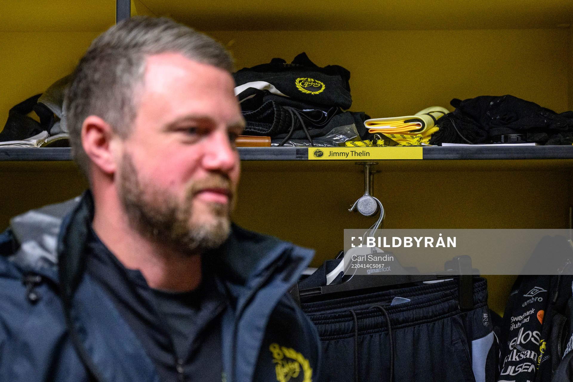 Namnskylt för Elfsborgs manager Jimmy Thelin i
