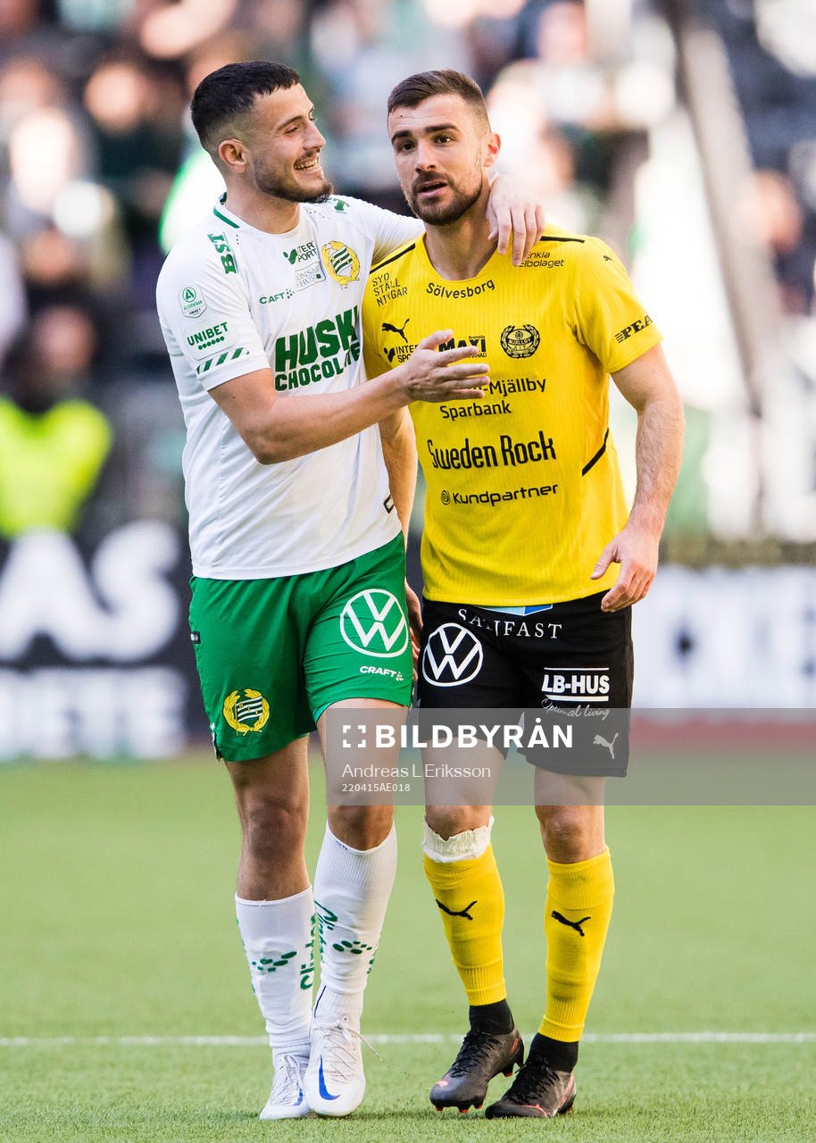 Hammarbys Astrit Selmani och Mjällbys Carlos Moros Gracia