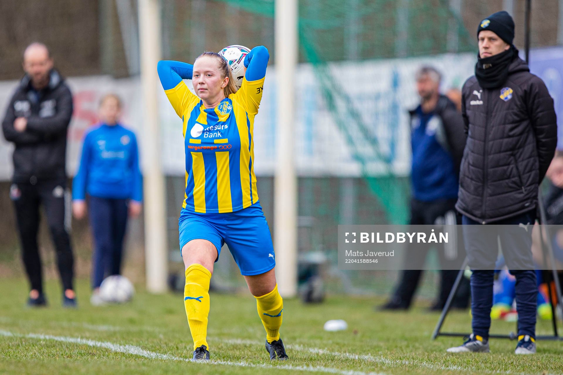 Eskilsminnes Lovisa Pigg under fotbollsmatchen i Division 1 södra mellan Eskilsminne och Södra Sandby den 15 april 2022 i Helsingborg.