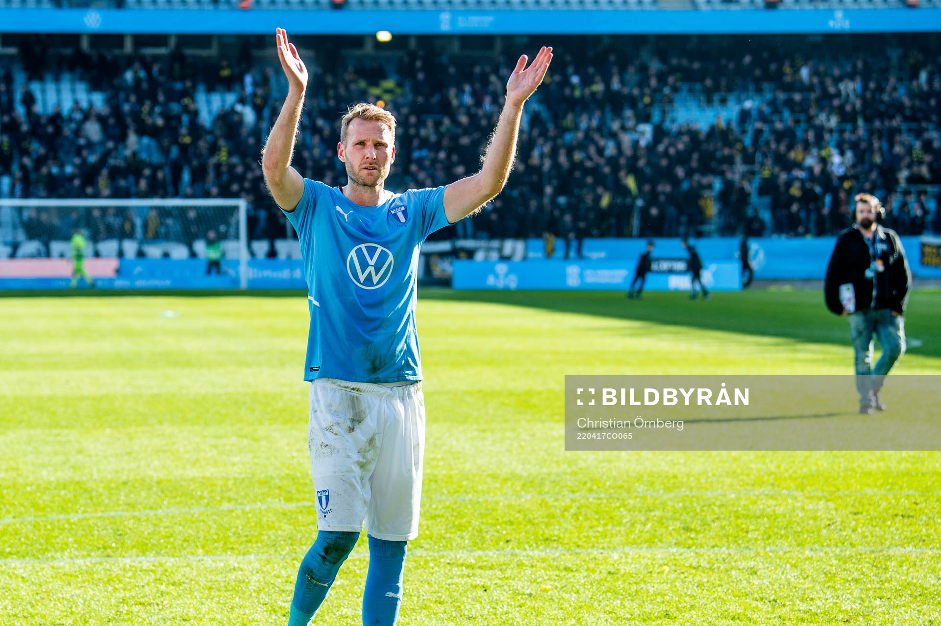 Malmö FFs Ola Toivonen jublar efter fotbollsmatchen i Allsvenskan mellan Malmö FF och AIK den 17 april 2022 i Malmö. 