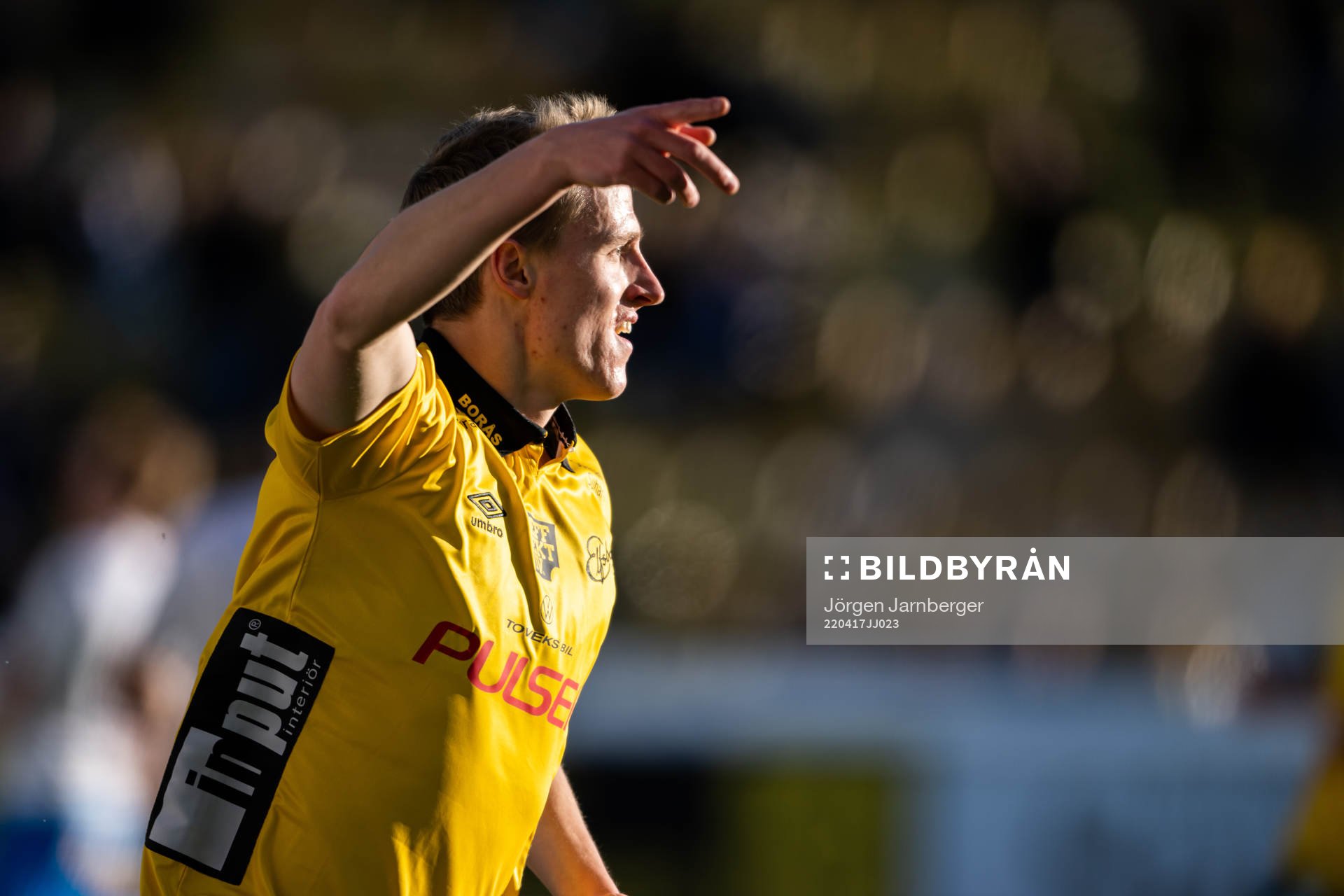 Elfsborgs Jeppe Møldrup Okkels jublar efter 2-0 under fotbollsmatchen i Allsvenskan mellan Elfsborg och Värnamo den 17 april 2022 i Borås.