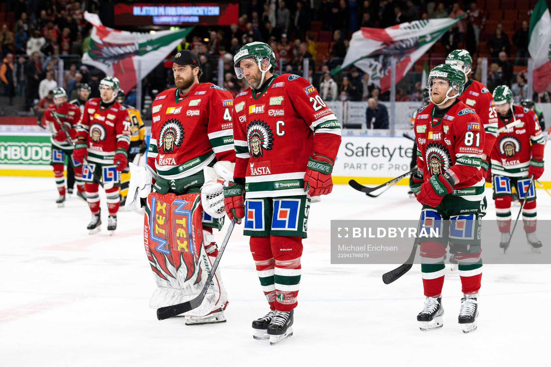 Frölundas målvakt Niklas Rubin, Joel Lundqvist och Ryan