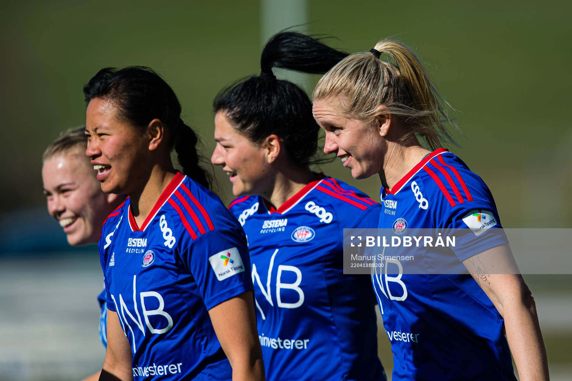 Elise Hove Thorsnes of Vålerenga celebrates after scoring the 0-1 goal during the Toppserien football match between Arna-Bjørnar and Vålerenga on April 18, 2022 in Arna.