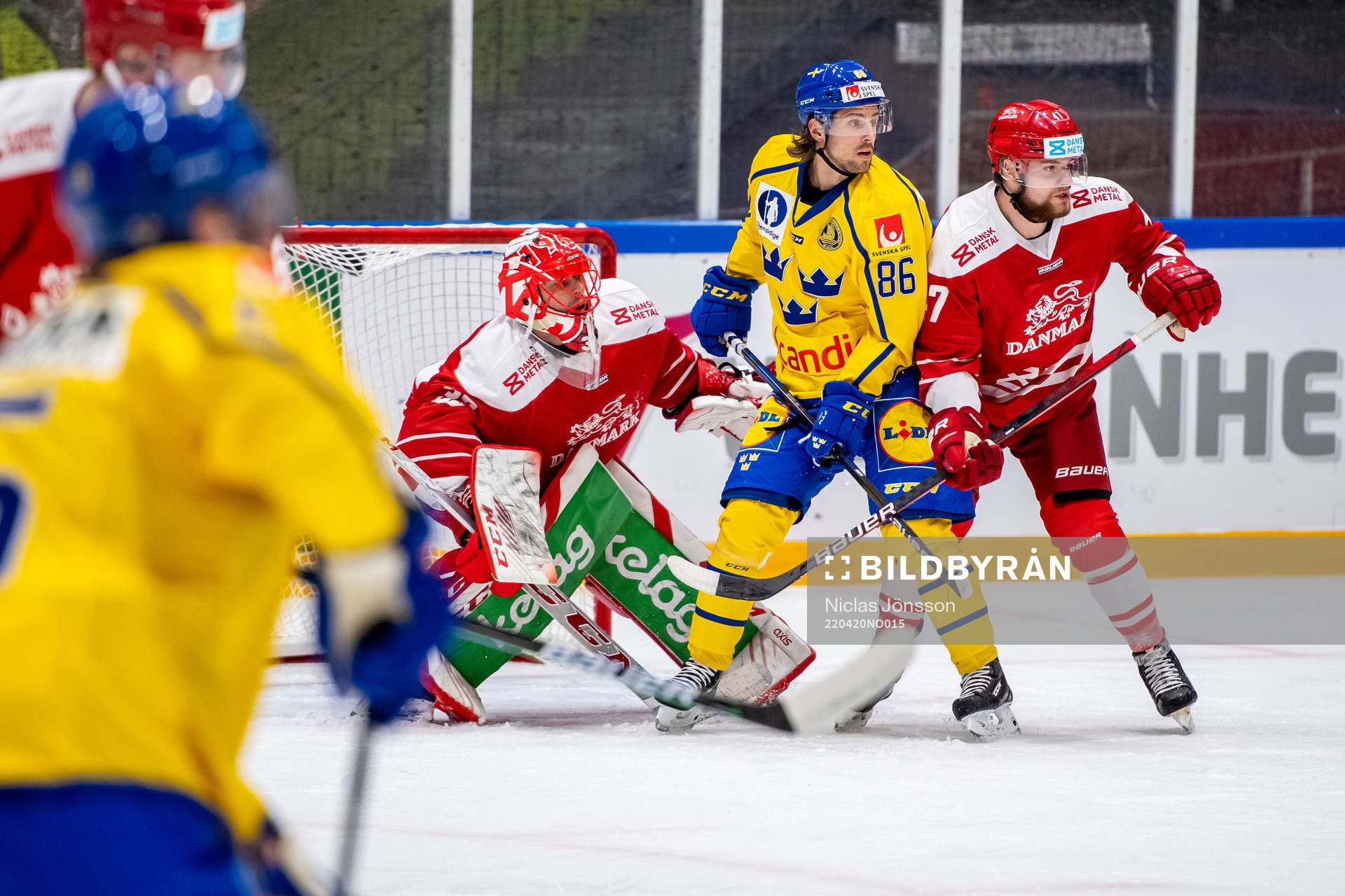 Mathias Bromé of Sweden and goalkeeper Sebastian Dahm and