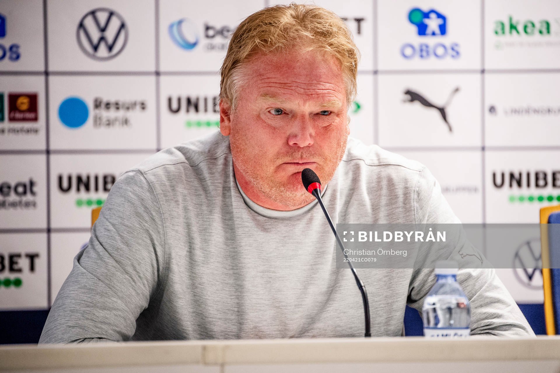 Helsingborgs tränare Jörgen Lennartsson på en presskonferens efter fotbollsmatchen i Allsvenskan mellan Helsingborg och Elfsborg den 21 april 2022 i Helsingborg. 