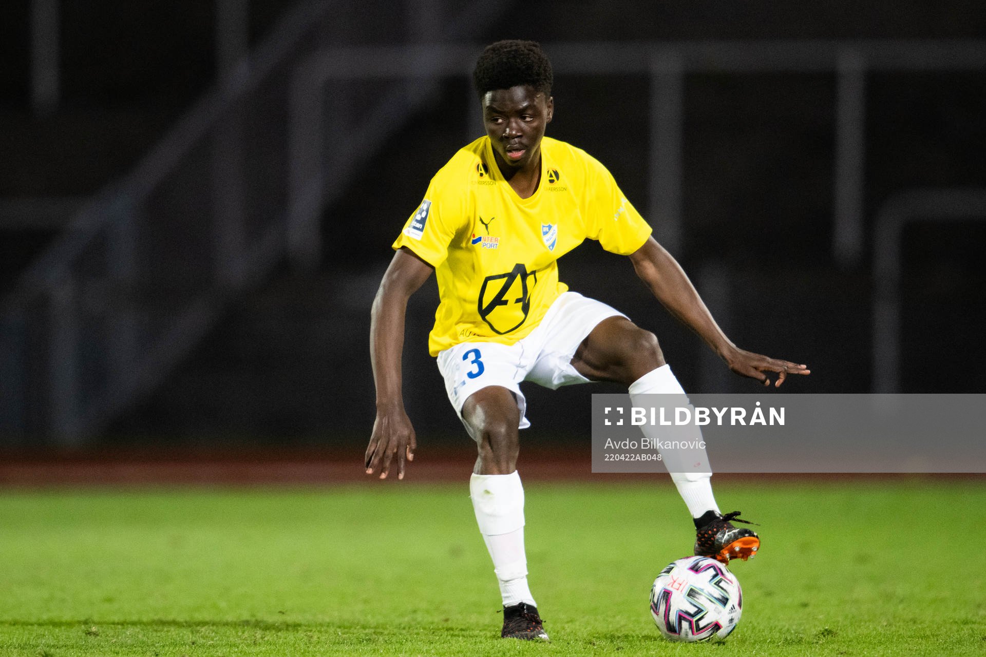 IFK Malmös Martins Egbe under fotbollsmatchen i Ettan södra mellan IFK Malmö och BK Olympic den 22 april 2022 i Malmö. 