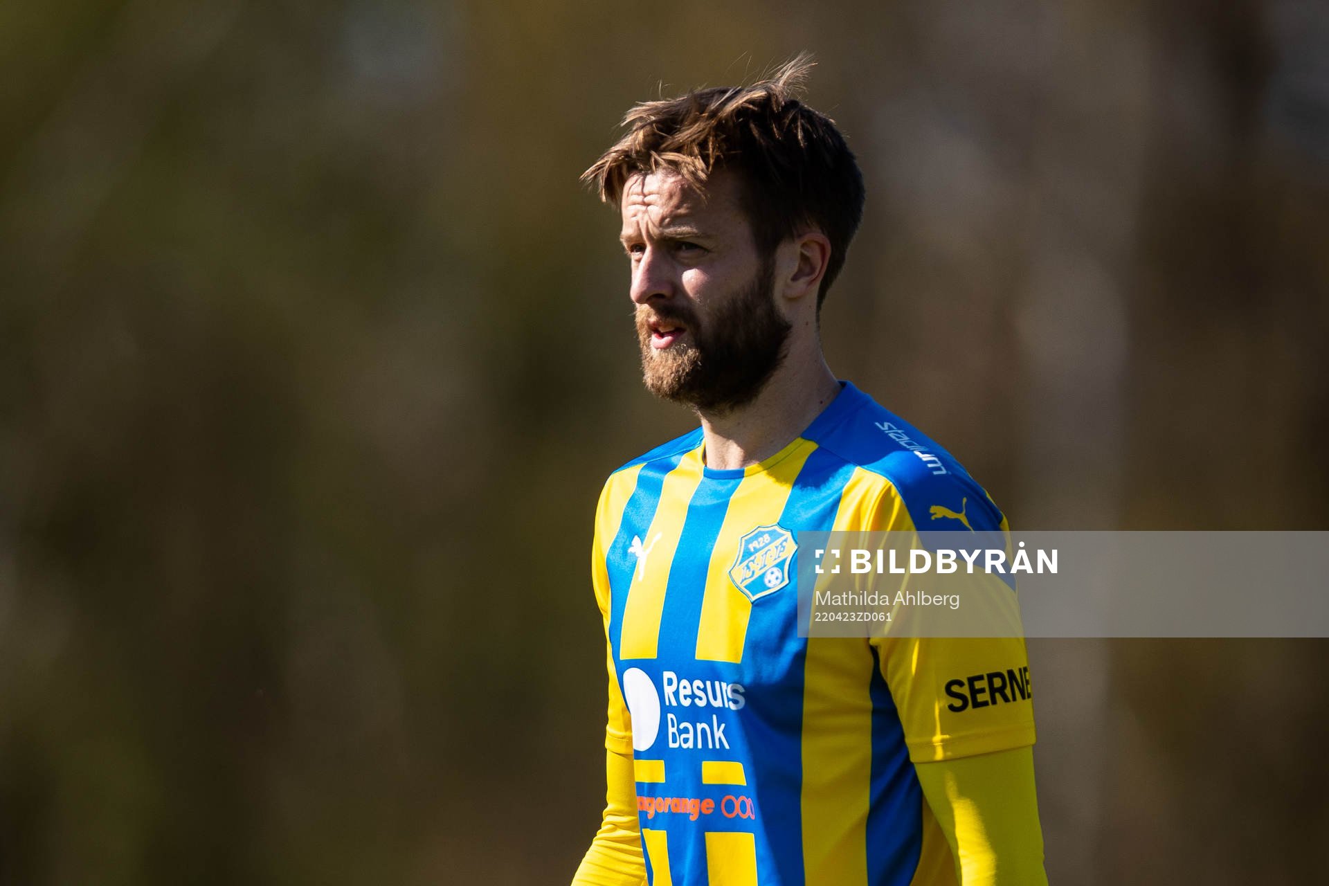 Eskilsminnes Jonathan Olsson under fotbollsmatchen i division två västra götaland mellan Eskilsminne och Hittarp den 23 april 2022 i Helsingborg.