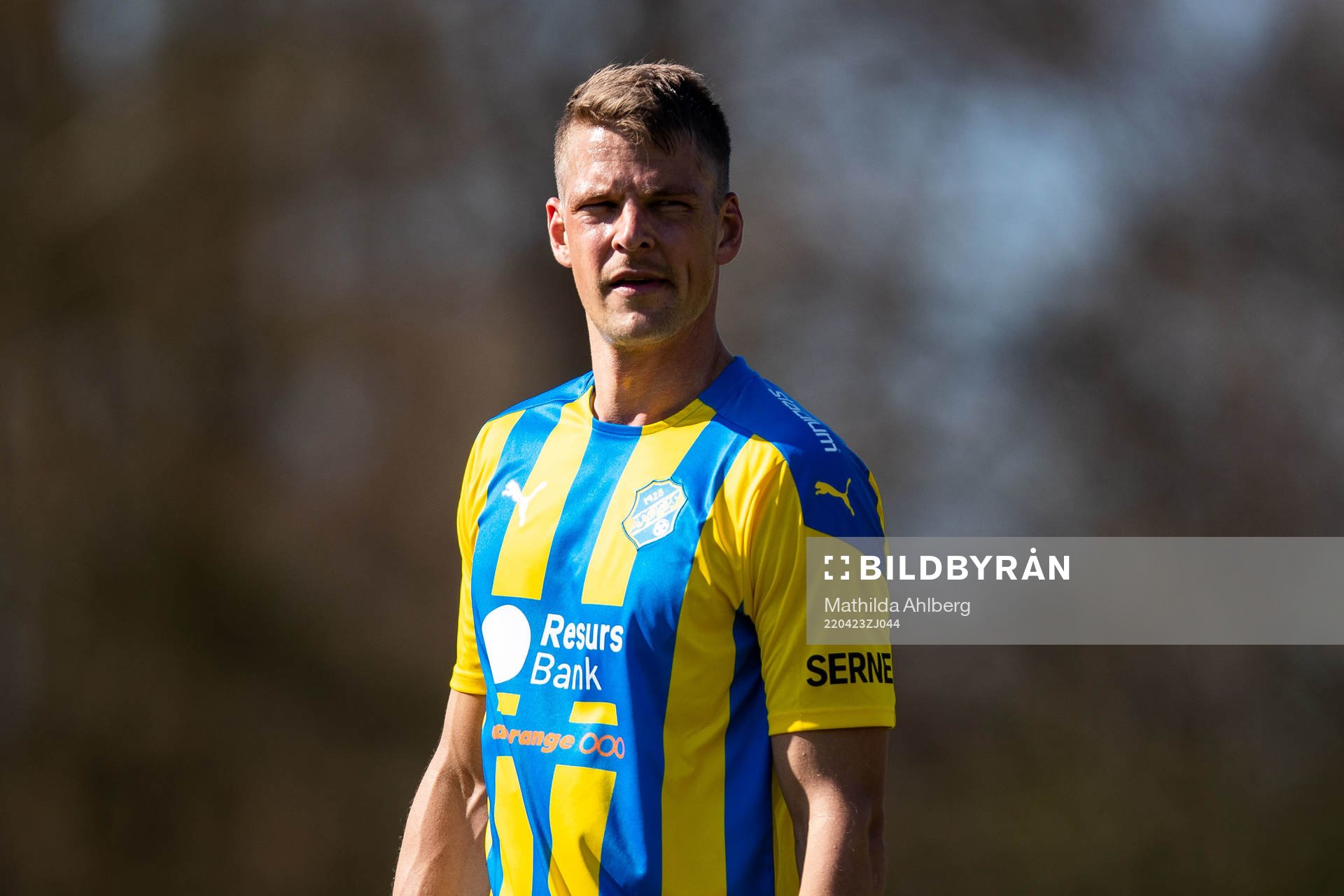 Eskilsminnes Fredrik Liverstam under fotbollsmatchen i division två västra götaland mellan Eskilsminne och Hittarp den 23 april 2022 i Helsingborg.