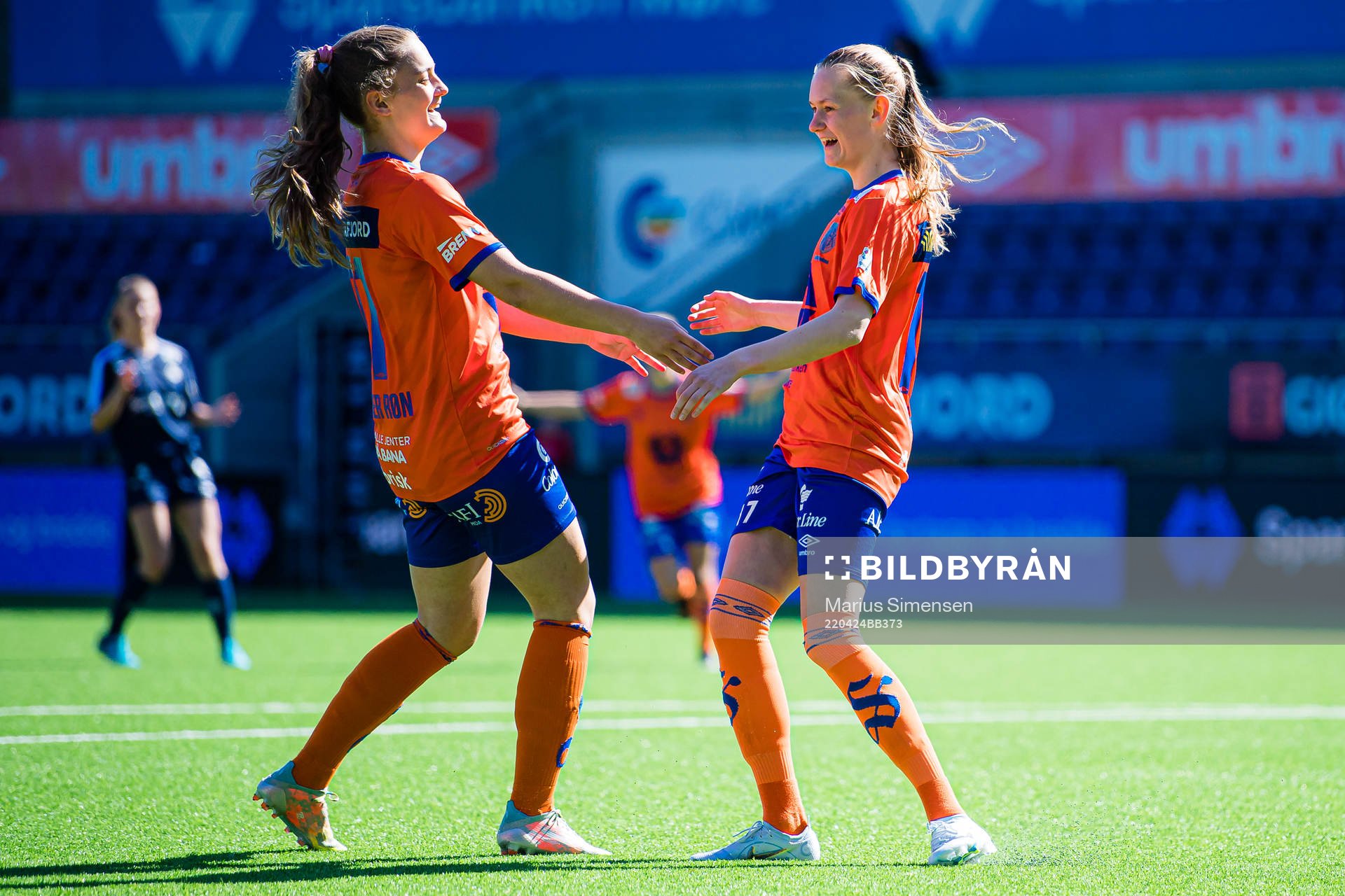 Nora Harnes Håheim of AaFK Fortuna celebrates after scoring the 2-0 goal during the 1. division football match between AaFK Fortuna and Grand Bodø on April 24, 2022 in Ålesund.