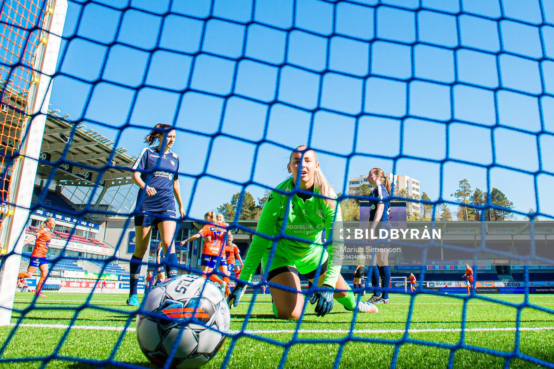 Trine Skjelstad Jensen and goalkeeper Julie Abrahamsen of