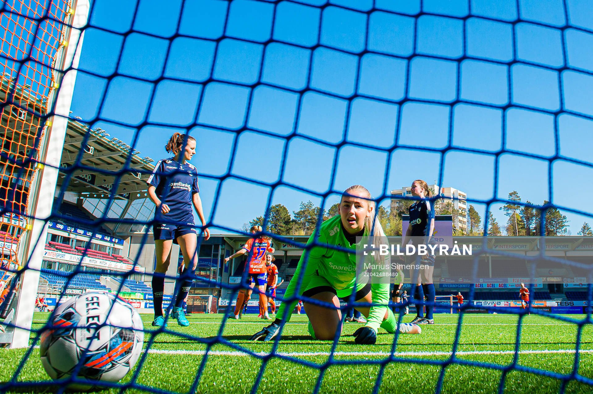 Trine Skjelstad Jensen and goalkeeper Julie Abrahamsen of