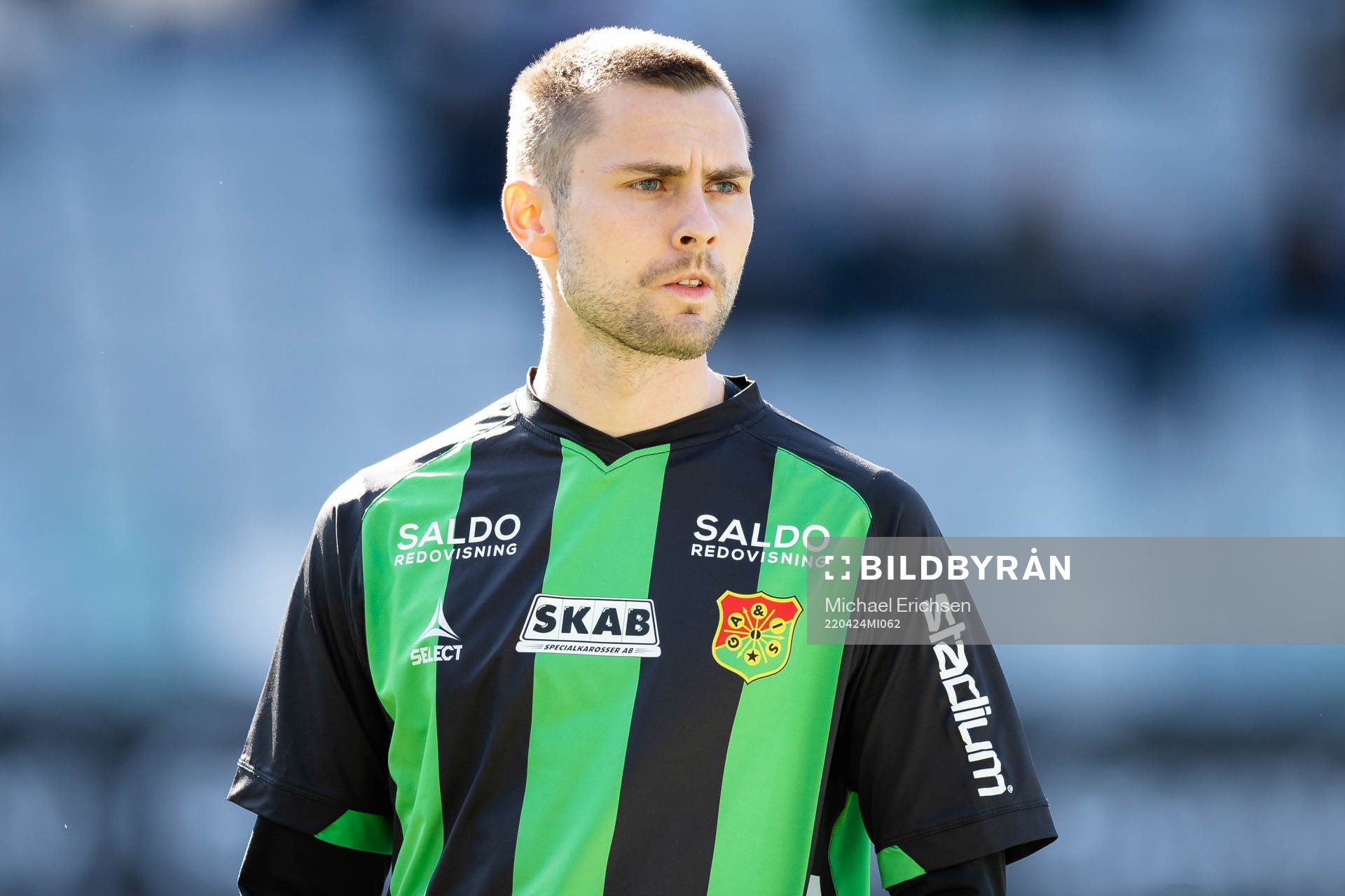 GAIS Axel Norén på line up innan fotbollsmatchen i Ettan
