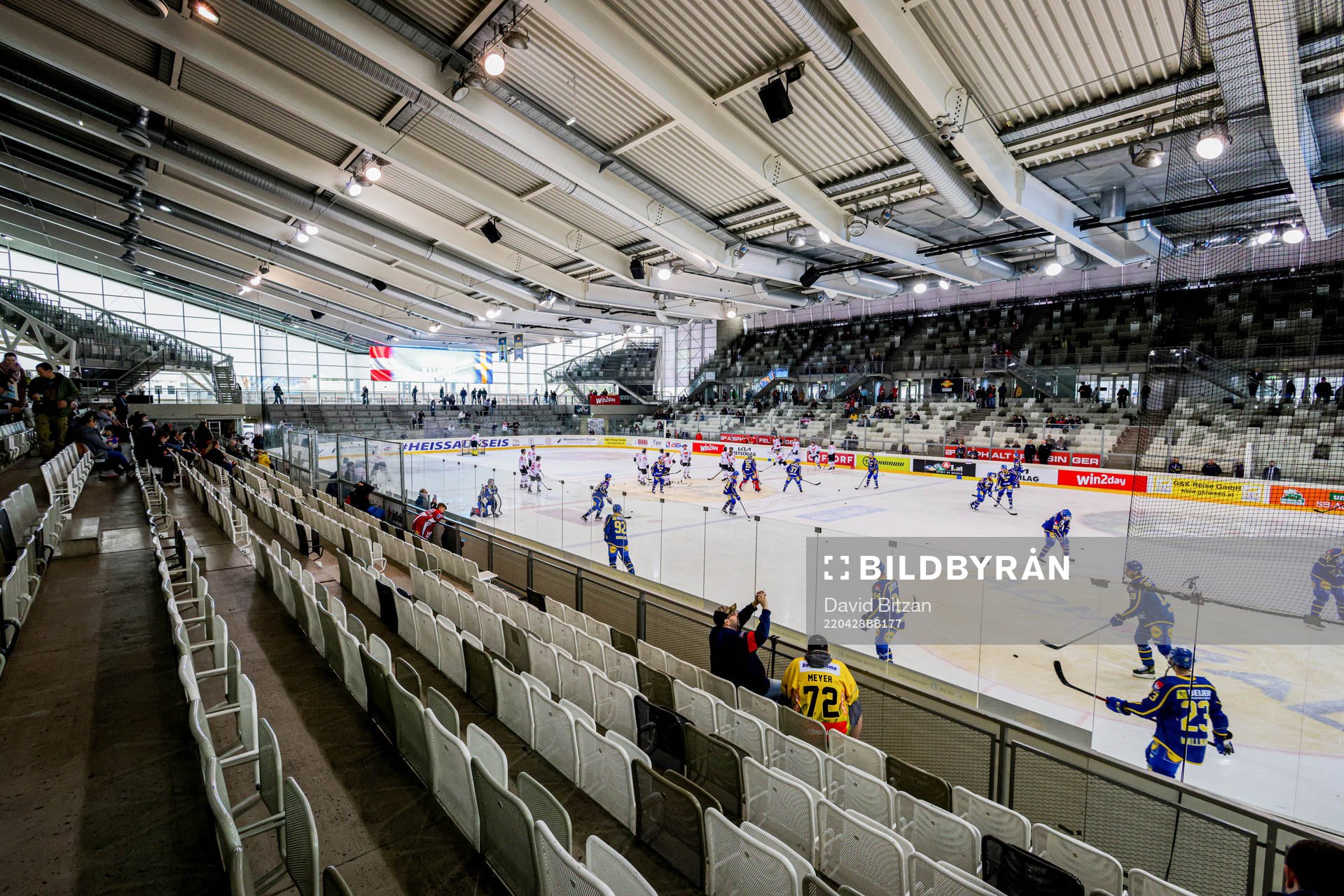 Interior view of Steffl Arena at warm up