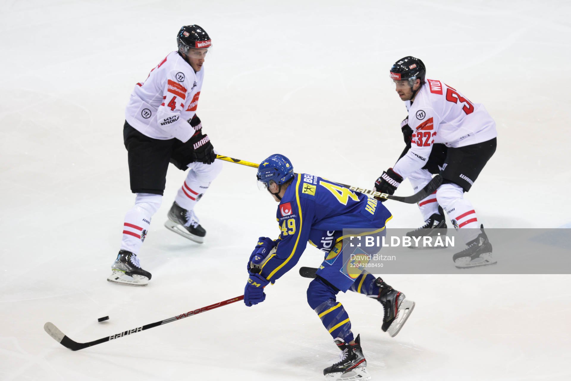 Dominic Hackl and Bernd Wolf of Austria defend against