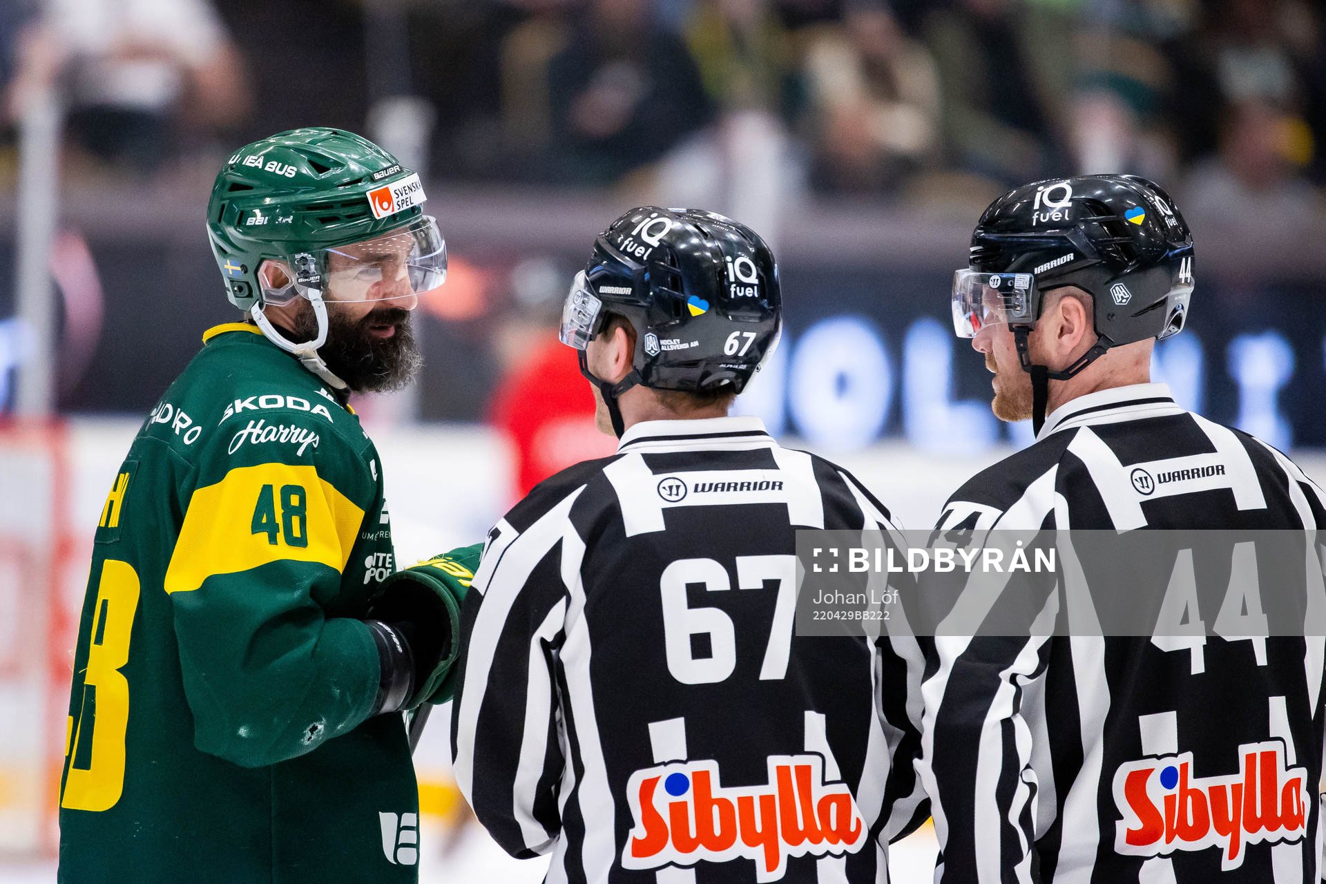 Björklövens Daniel Rahimi pratar med Domare Christian