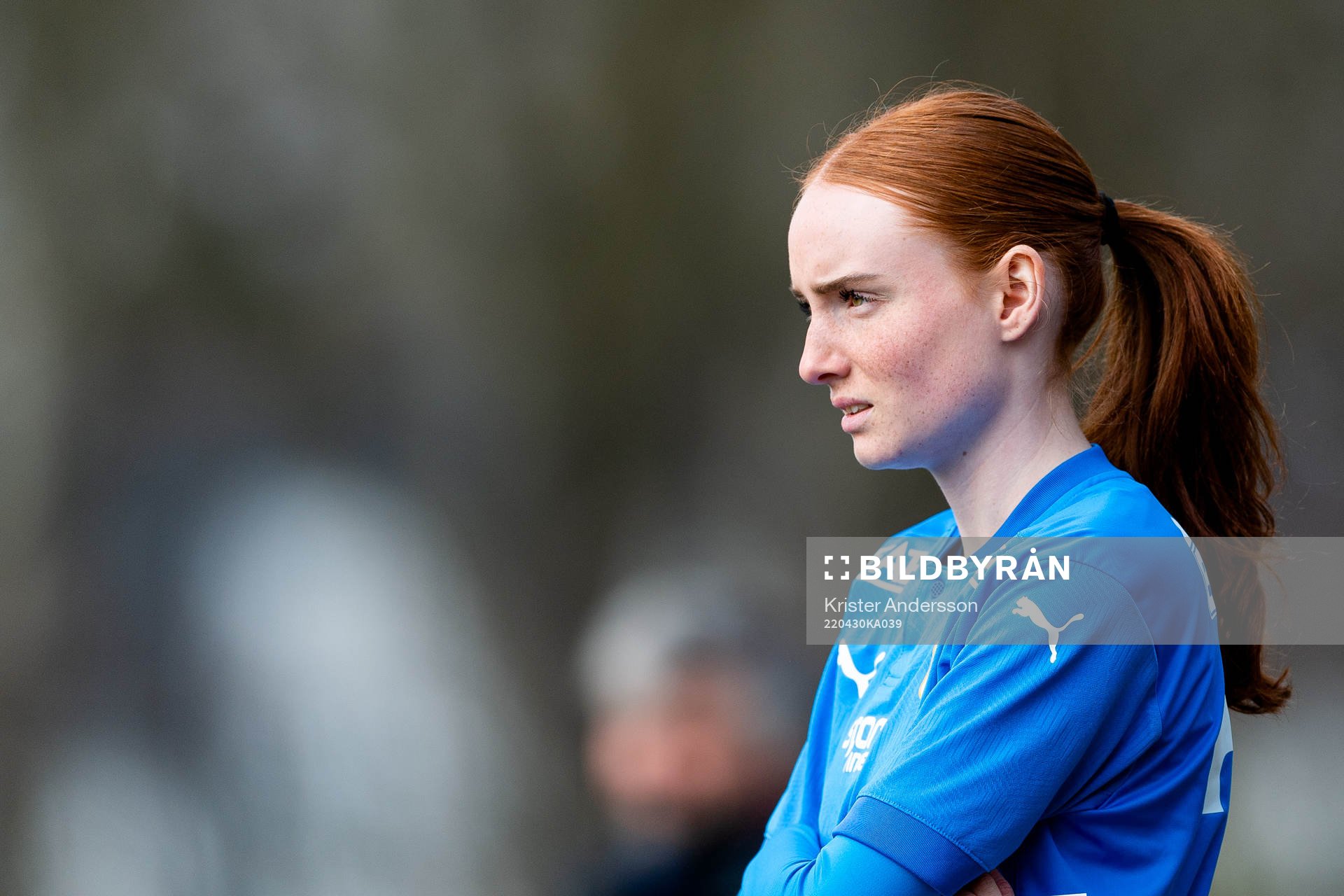 Halmstads Emma Johansson under fotbollsmatchen i Division 1 södra mellan Halmstad och Södra Sandby den 30 april 2022 i Halmstad.