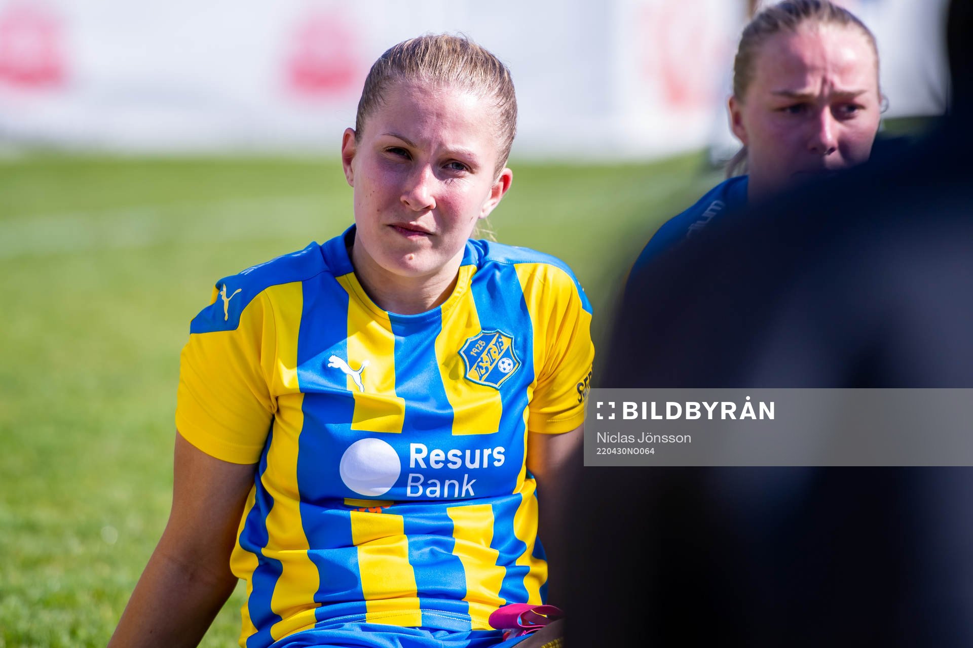 Eskilsminnes Julia Nyberg Spets efter fotbollsmatchen i Division 1 södra mellan Eskilsminne och Älmhult den 30 april 2022 i Helsingborg.