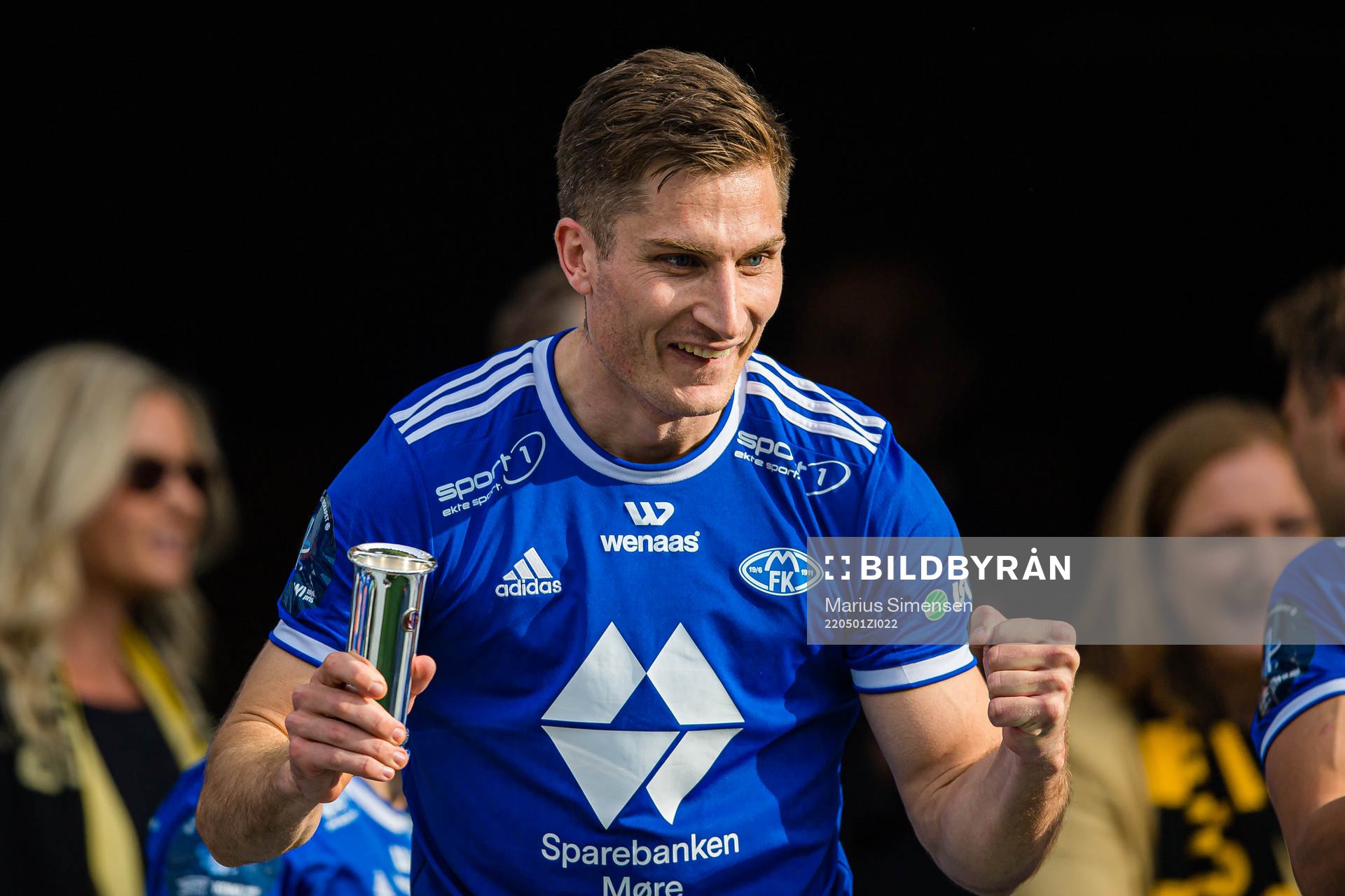 Kristoffer Haugen of Molde celebrates with the trophy after the cup final between Bodø/Glimt and Molde on May 1, 2022 in Oslo.