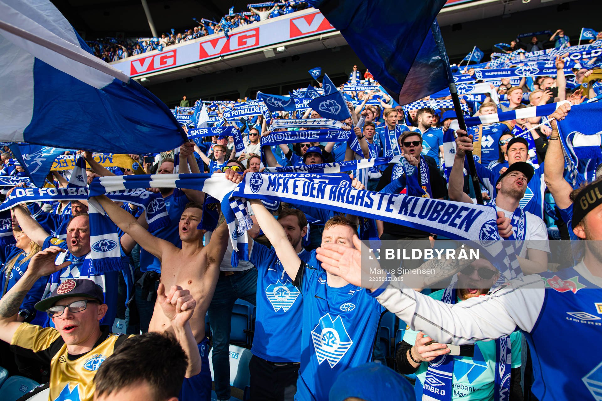 Spectators in the stands celebrates after the cup final between Bodø/Glimt and Molde on May 1, 2022 in Oslo.