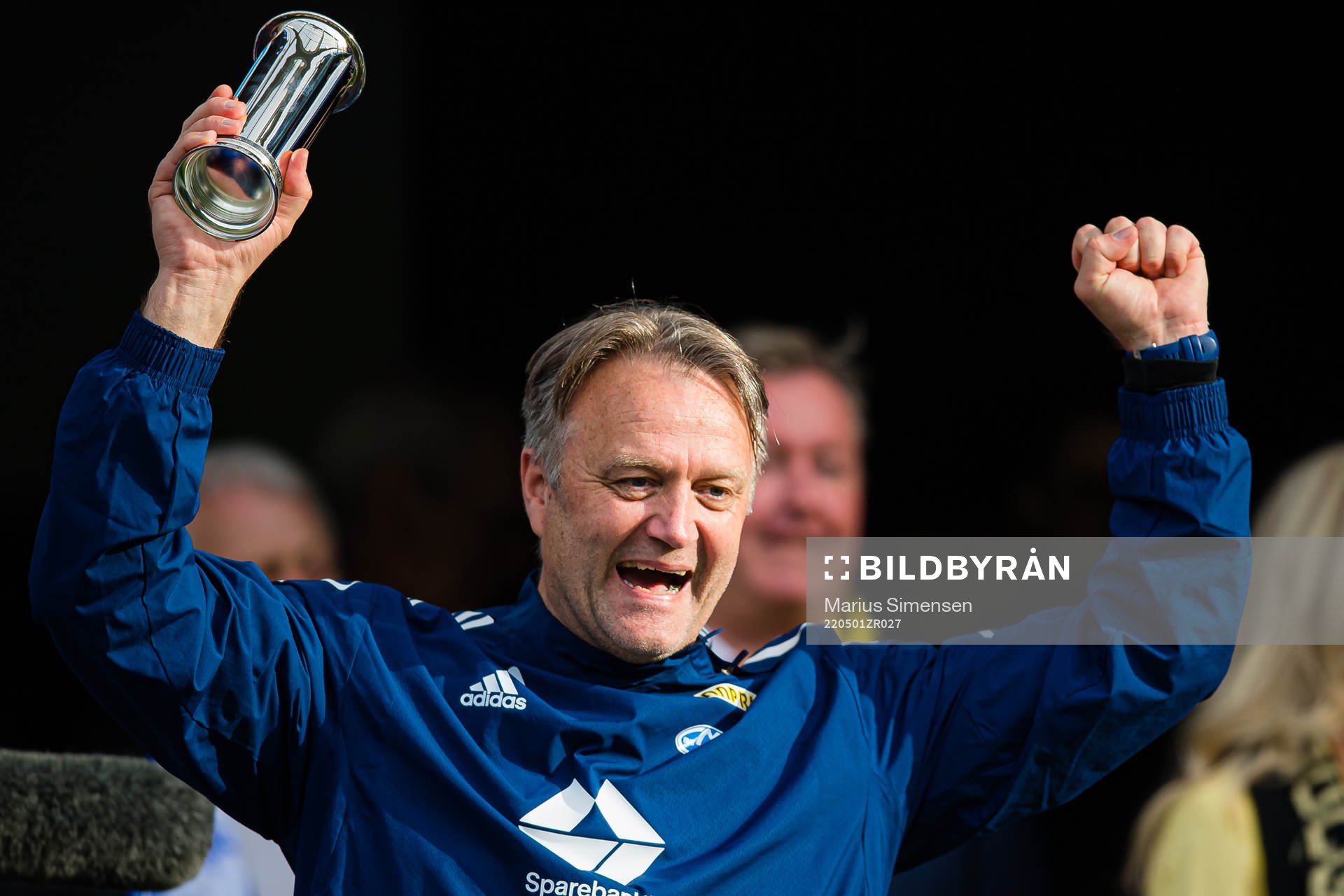 Erling Moe, head coach of Molde, celebrates with the trophy