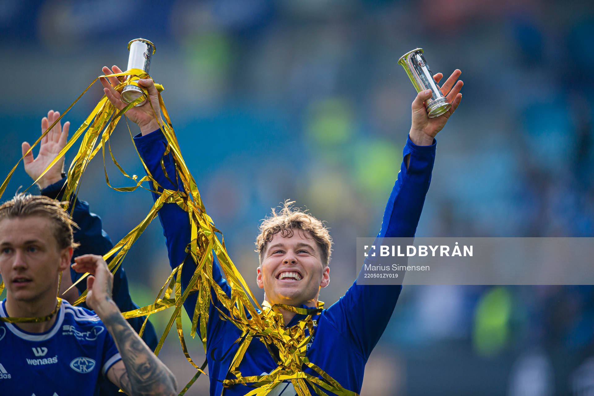 Emil Varhaugvik Breivik of Molde celebrates with the trophy