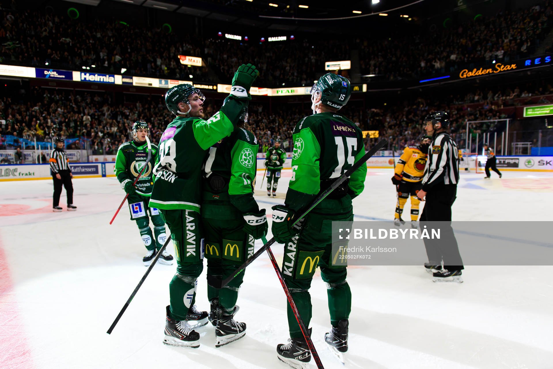 Färjestads Mattias Göransson, Joakim Nygård och Gustav