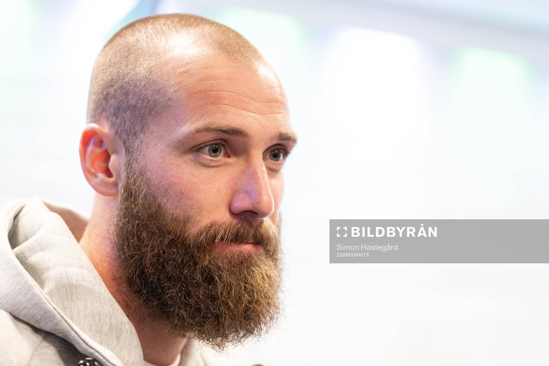 Malmö FFs Jo Inge Berget  i mixade zonen efter fotbollsmatchen i Allsvenskan mellan Hammarby och Malmö FF den 2 maj 2022 i Stockholm. 