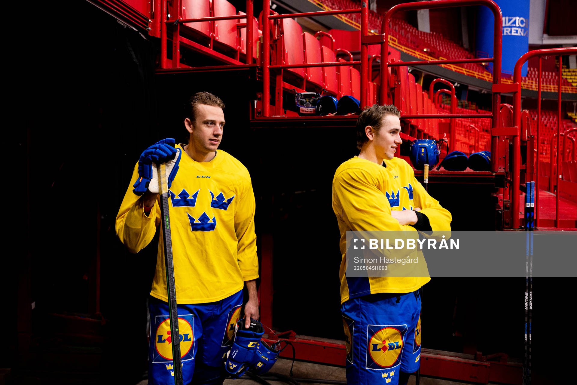 Filip Roos and Linus Karlsson of the Swedish national ice