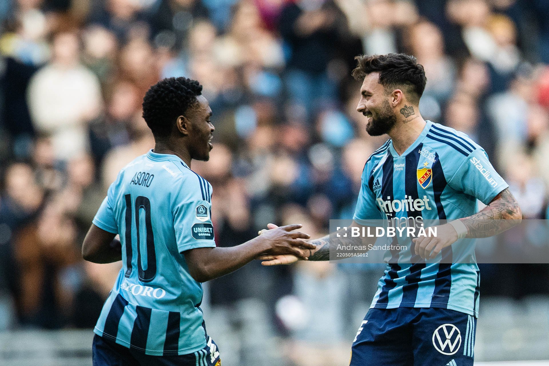 Djurgårdens Joel Asoro och Sead Haksabanovic jublar