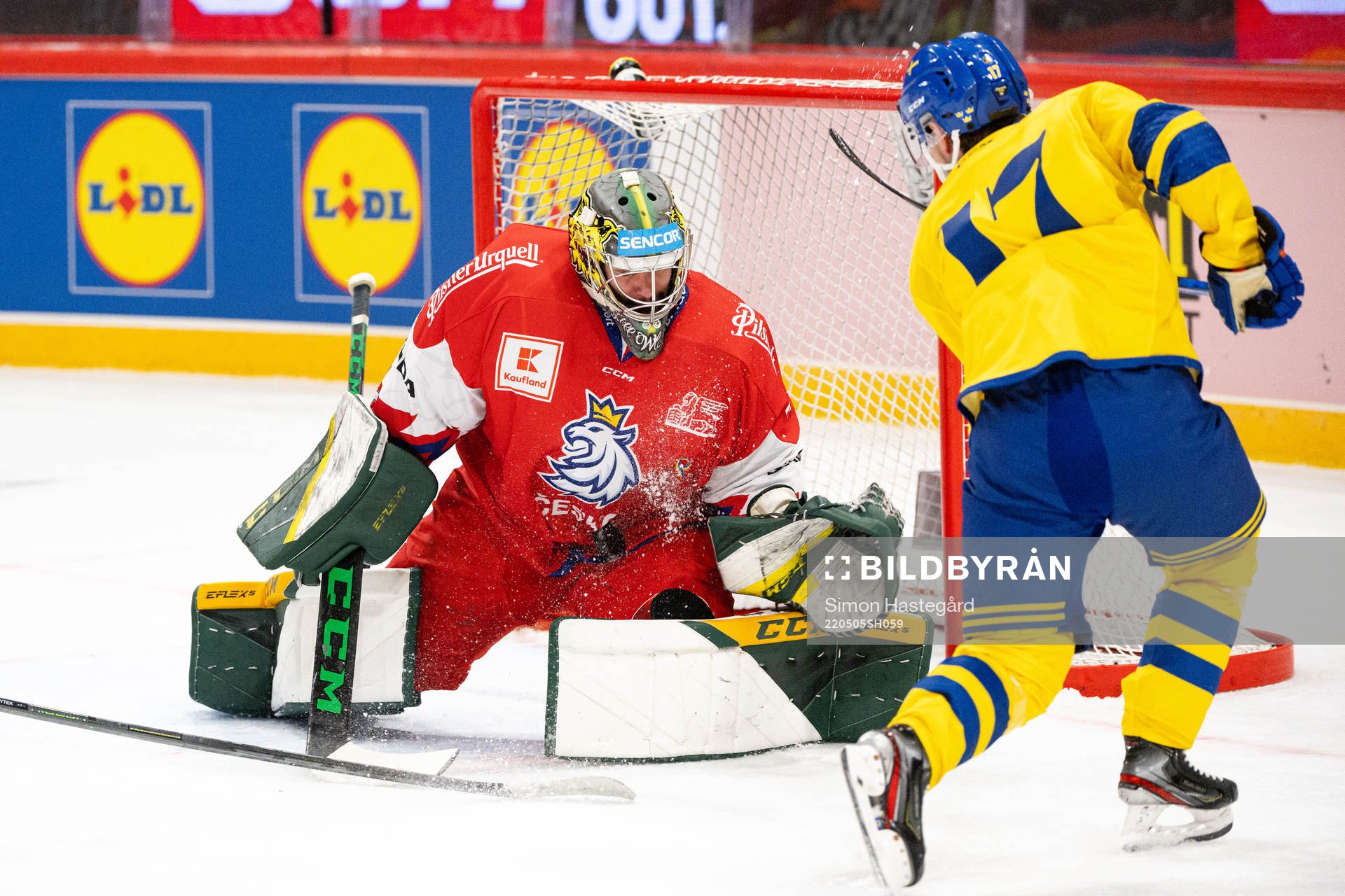 Oskar Lang of Sweden  against goalkeeper Marek Langhammer