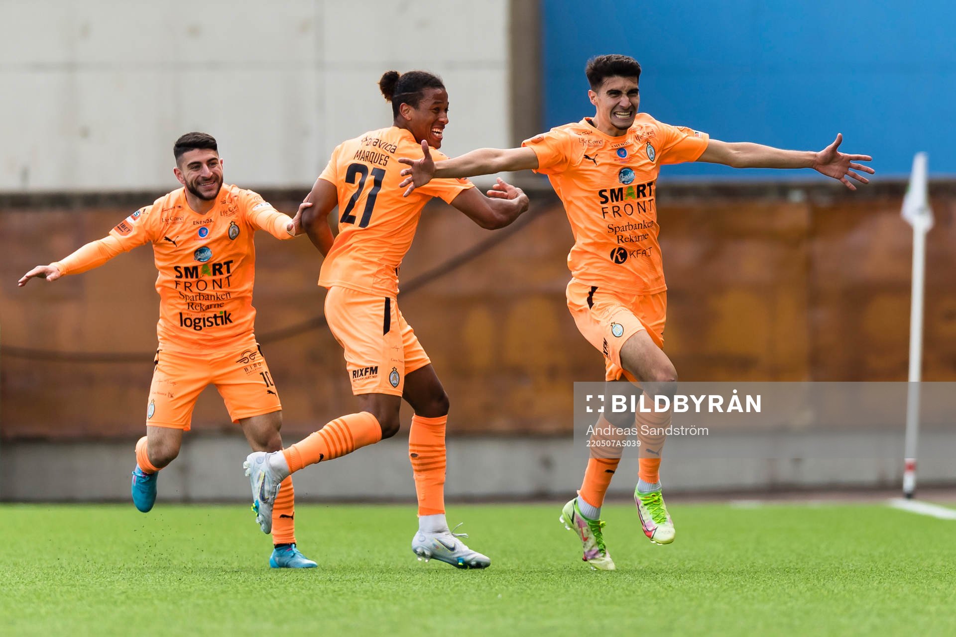 AFC Eskilstunas Amar Muhsin jublar efter att ha gjort 4-2 under fotbollsmatchen i Superettan mellan AFC Eskilstuna och Västerås SK den 7 maj 2022 i Eskilstuna.