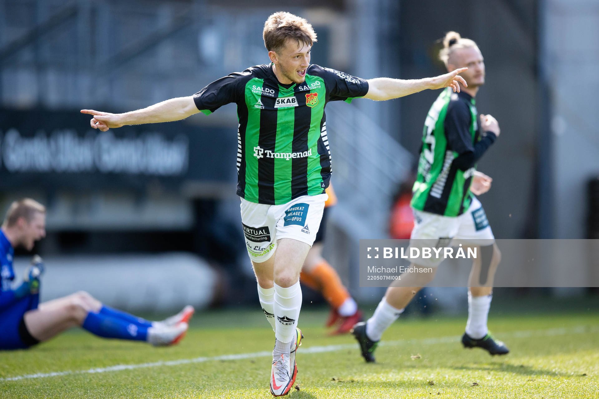 GAIS Ben Morris jublar efter 1-0 under fotbollsmatchen i Ettan södra mellan GAIS och Torn den 7 maj 2022 i Göteborg. 