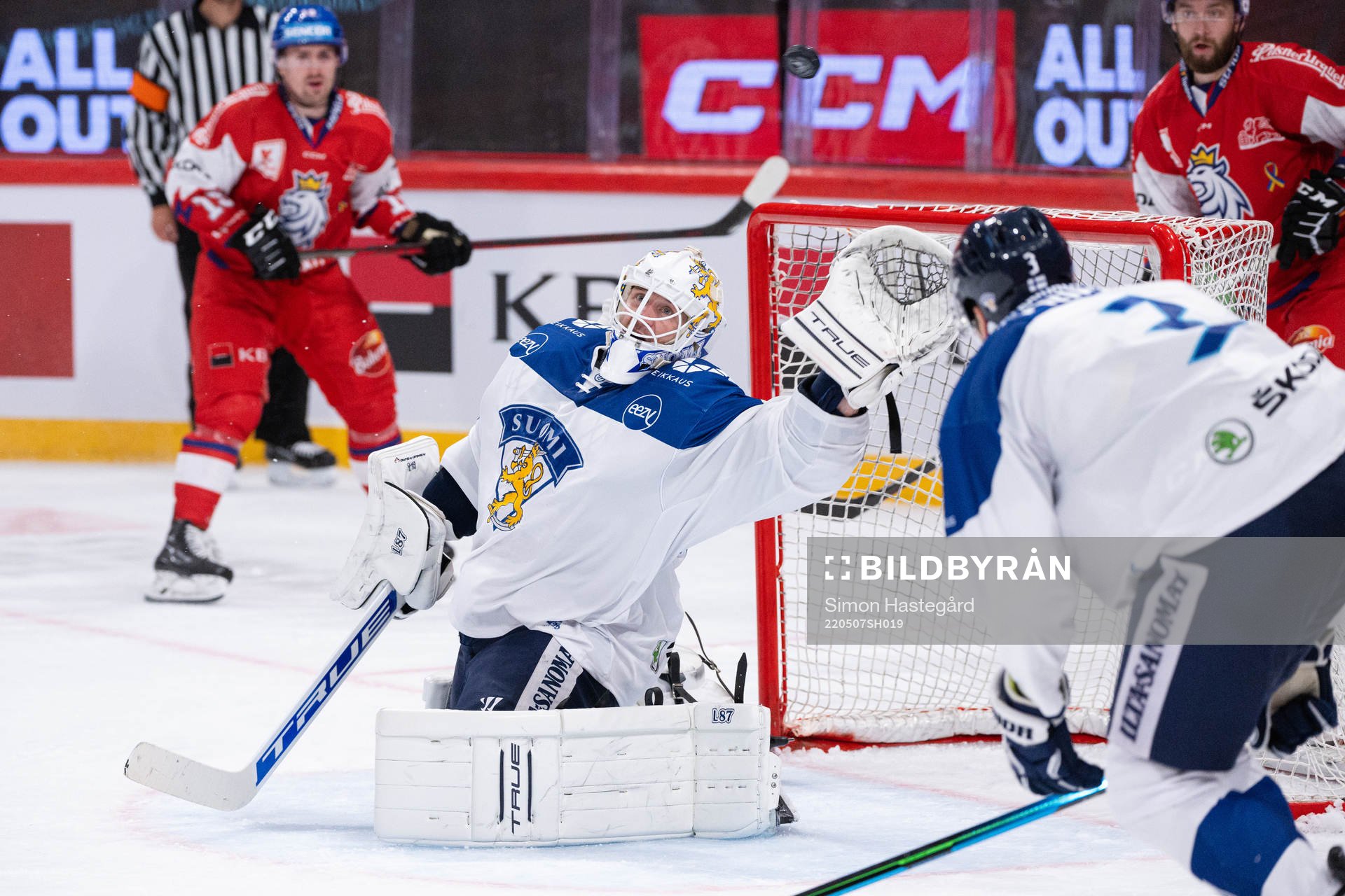 Goalkeeper Jussi Olkinuora of Finland