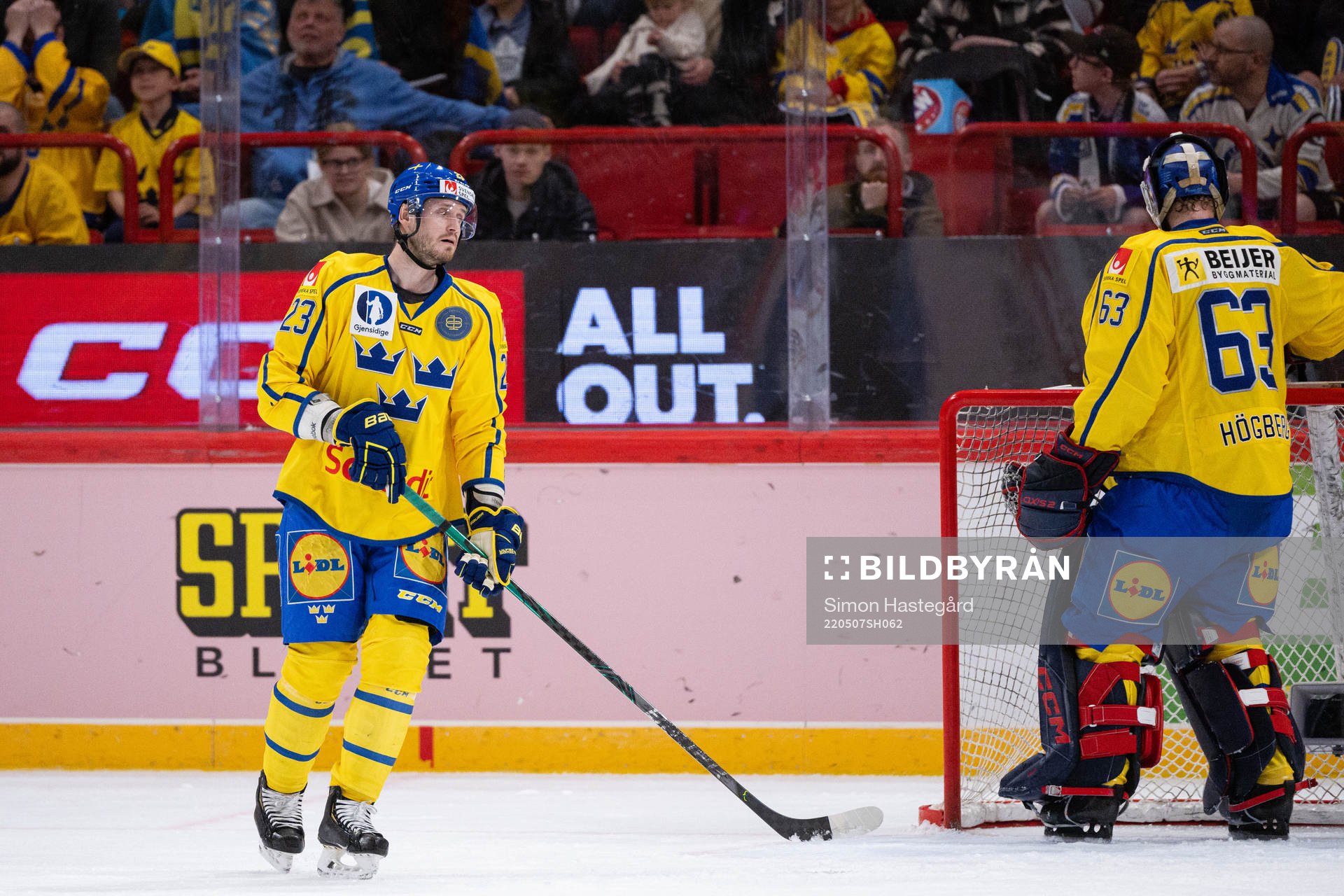 Oliver Ekman-Larsson and goalkeeper Marcus Högberg of
