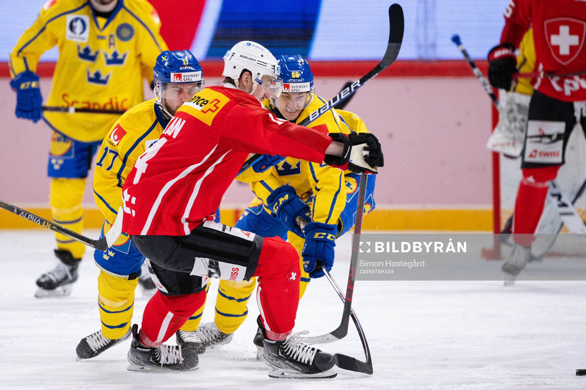 Oskar Lang and Nils Åman of Sweden against Dean Kukan of