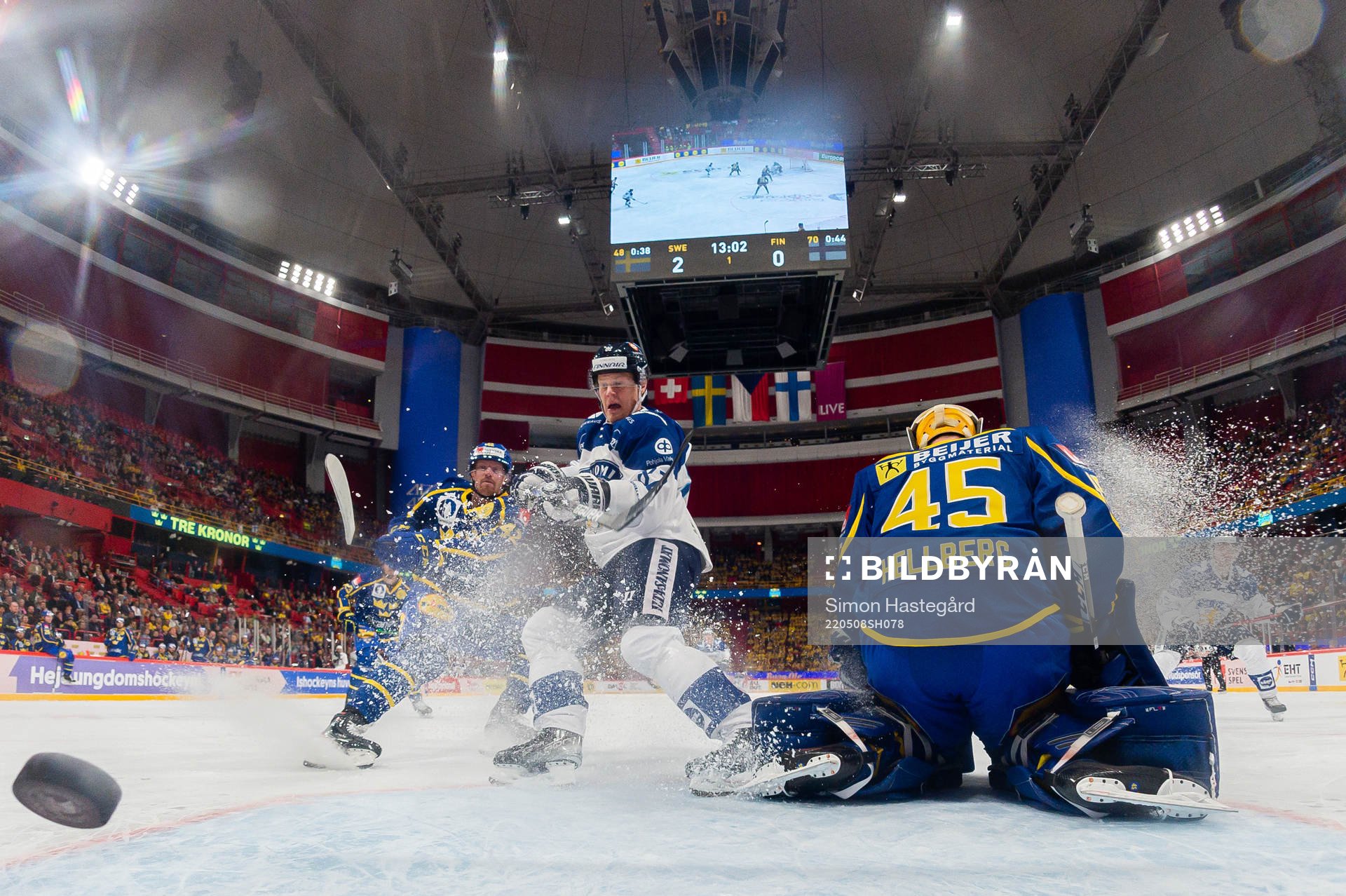 Harri Pesonen of Finland scores the 2-1 goal behind