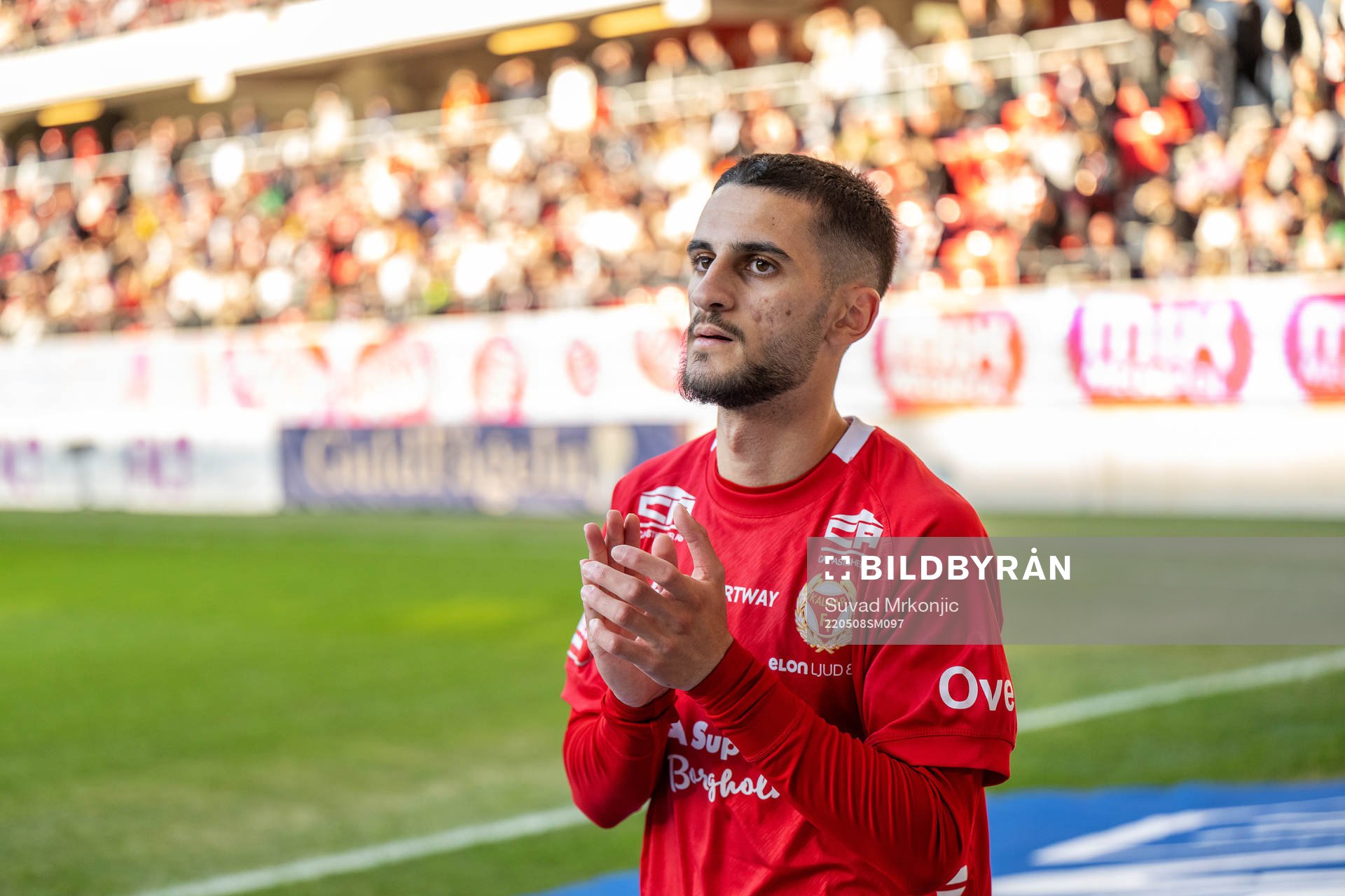 Kalmars Noah Shamoun jublar under fotbollsmatchen i Allsvenskan mellan Kalmar och Hammarby den 8 maj 2022 i Kalmar. 