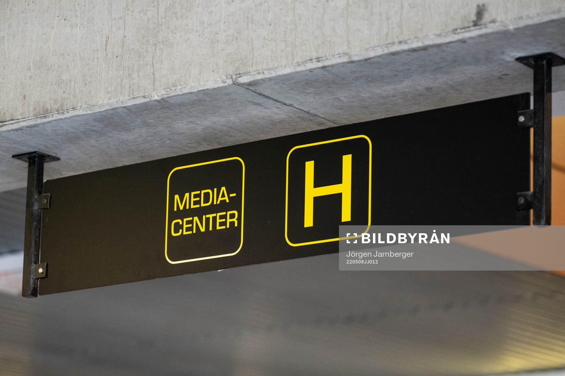 Skylt med Mediacenter på Borås arena